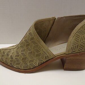 1. State  suded Leather Straw color cutouts 2" heel booties 8.5